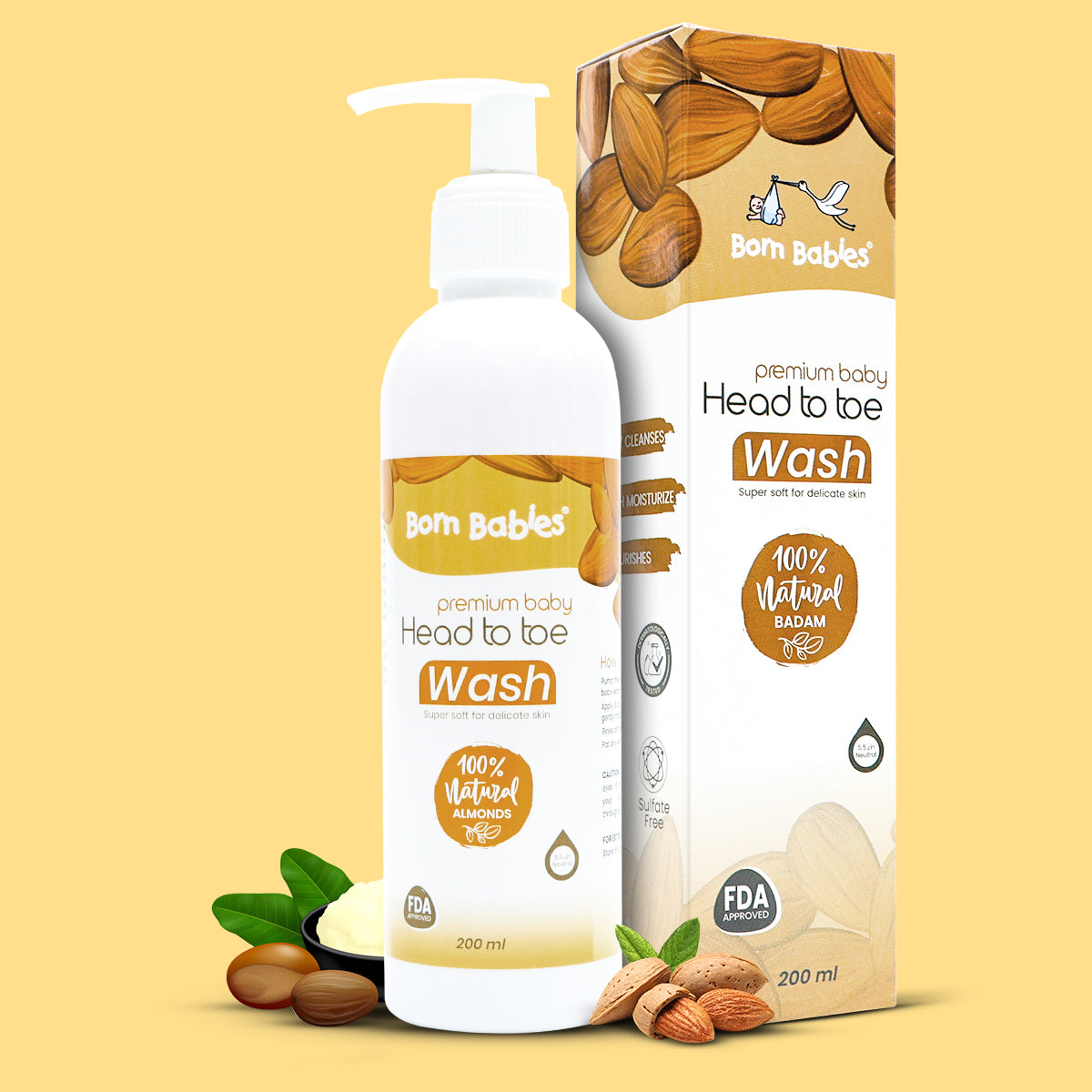 Born Babies Almond & Cucumber Baby Head To Toe Wash - 200ML