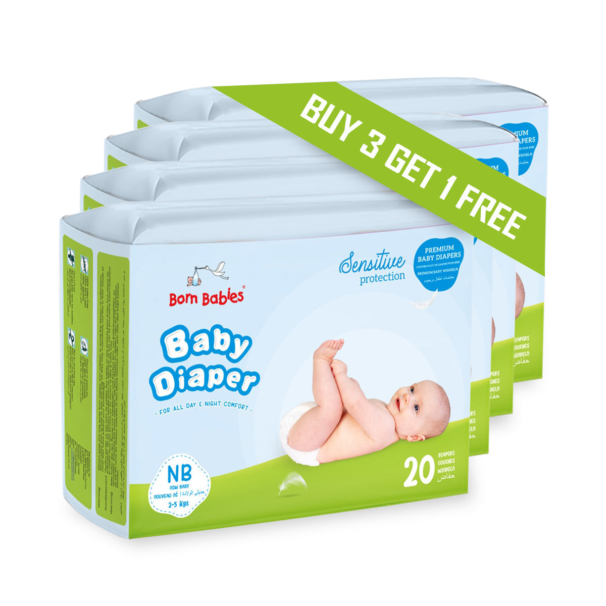 Baby Tape Diaper  Three Layer Leakage Protection High Absorb-NB(20 Pieces)