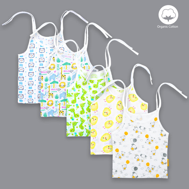 Unisex 100% Muslin cotton Printed Sleeveless Knot Jabla - Pack Of 5