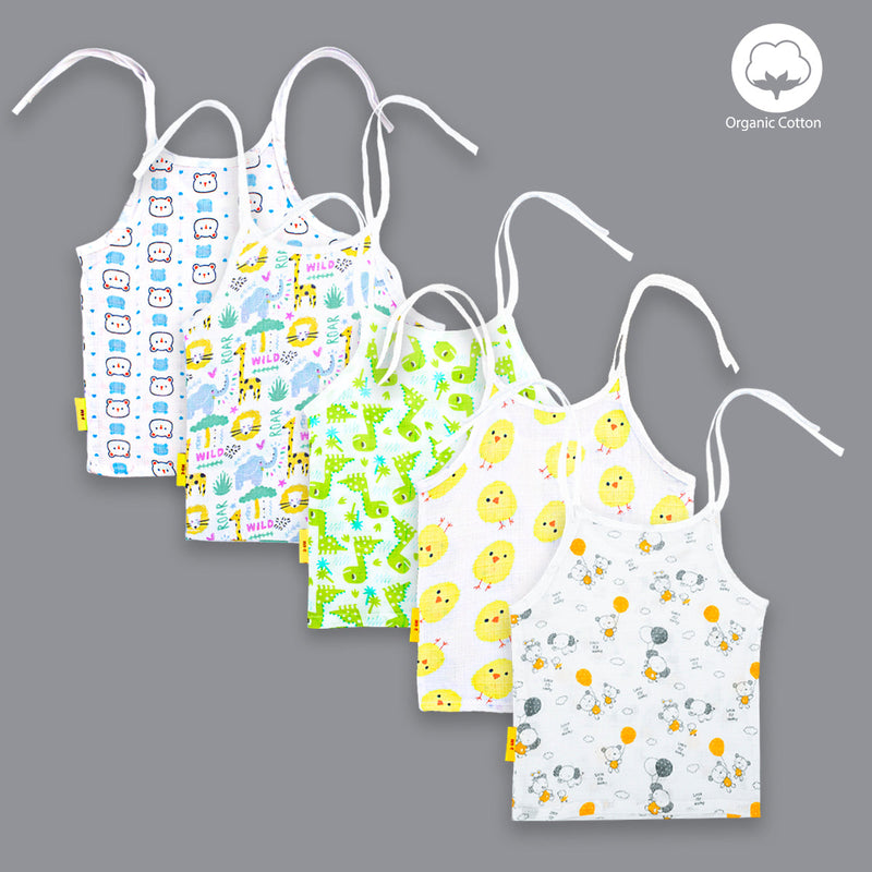 Unisex 100% Muslin cotton Printed Sleeveless Knot Jabla - Pack Of 5