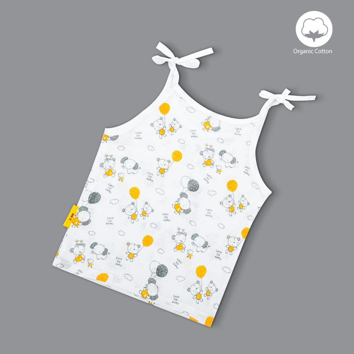 Born Babies Baby Boy & Baby Girl Organic Muslin cotton Printed Sleeveless Knotted Jabla-Black